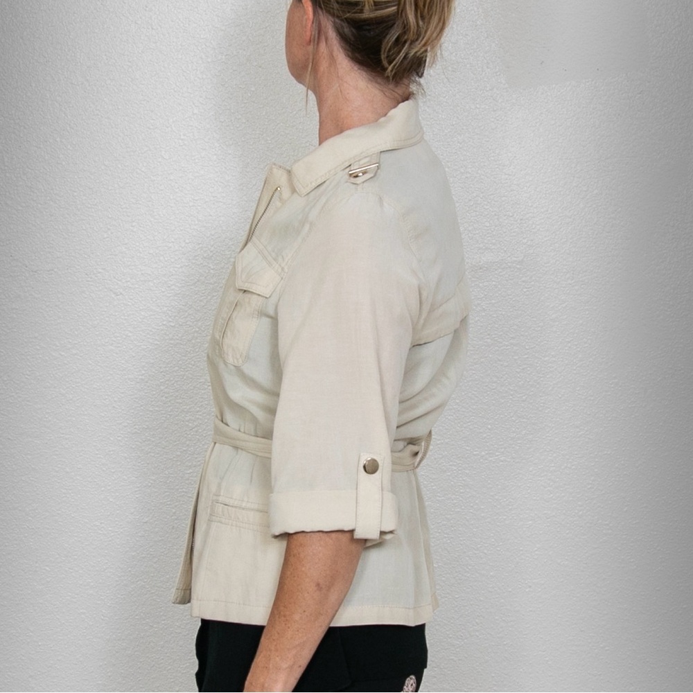 Chico’s Safari Jacket. Beige, lightweight gold accents. Like new. Small - Picture 3 of 14